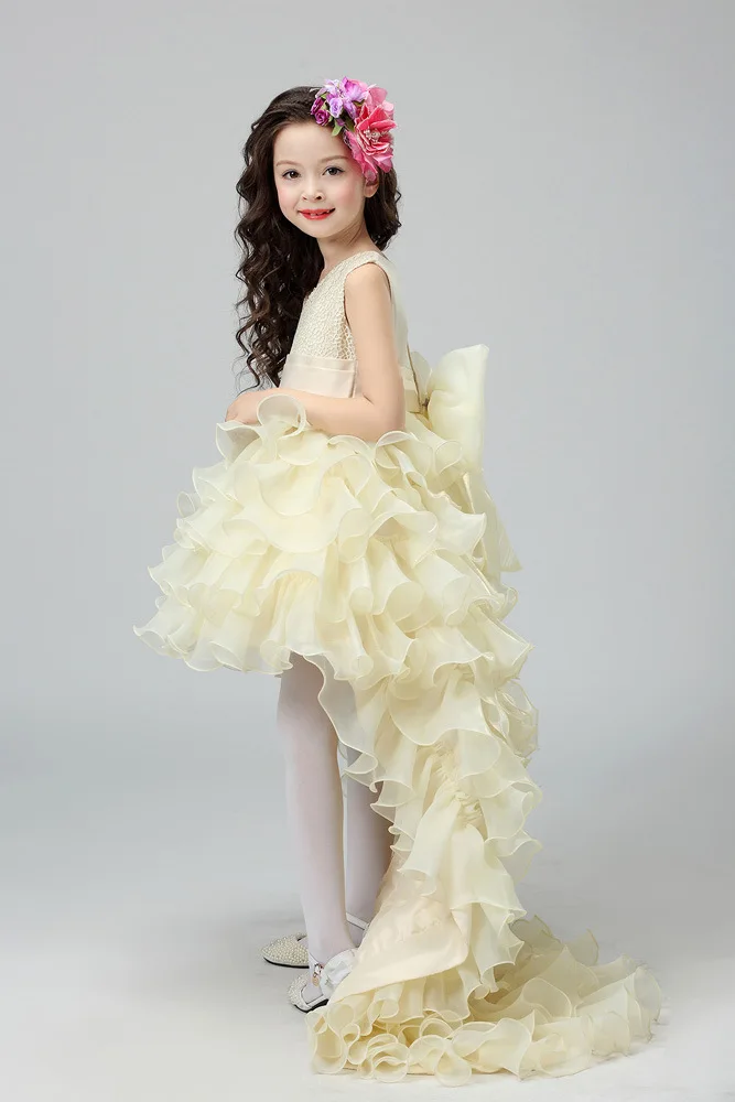 Lace Dress Woven Cotton Wholesale Princess Children Yellow Wedding Kids Dresses