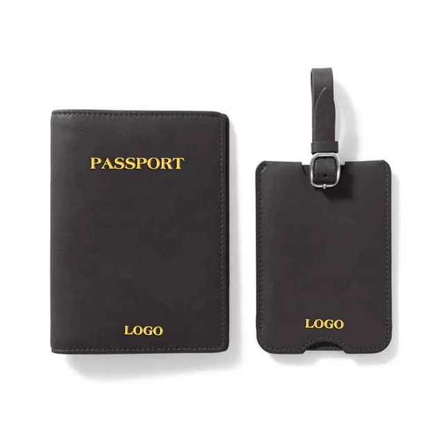 Genuine leather passport holder luggage tag set fashion holder and tag set