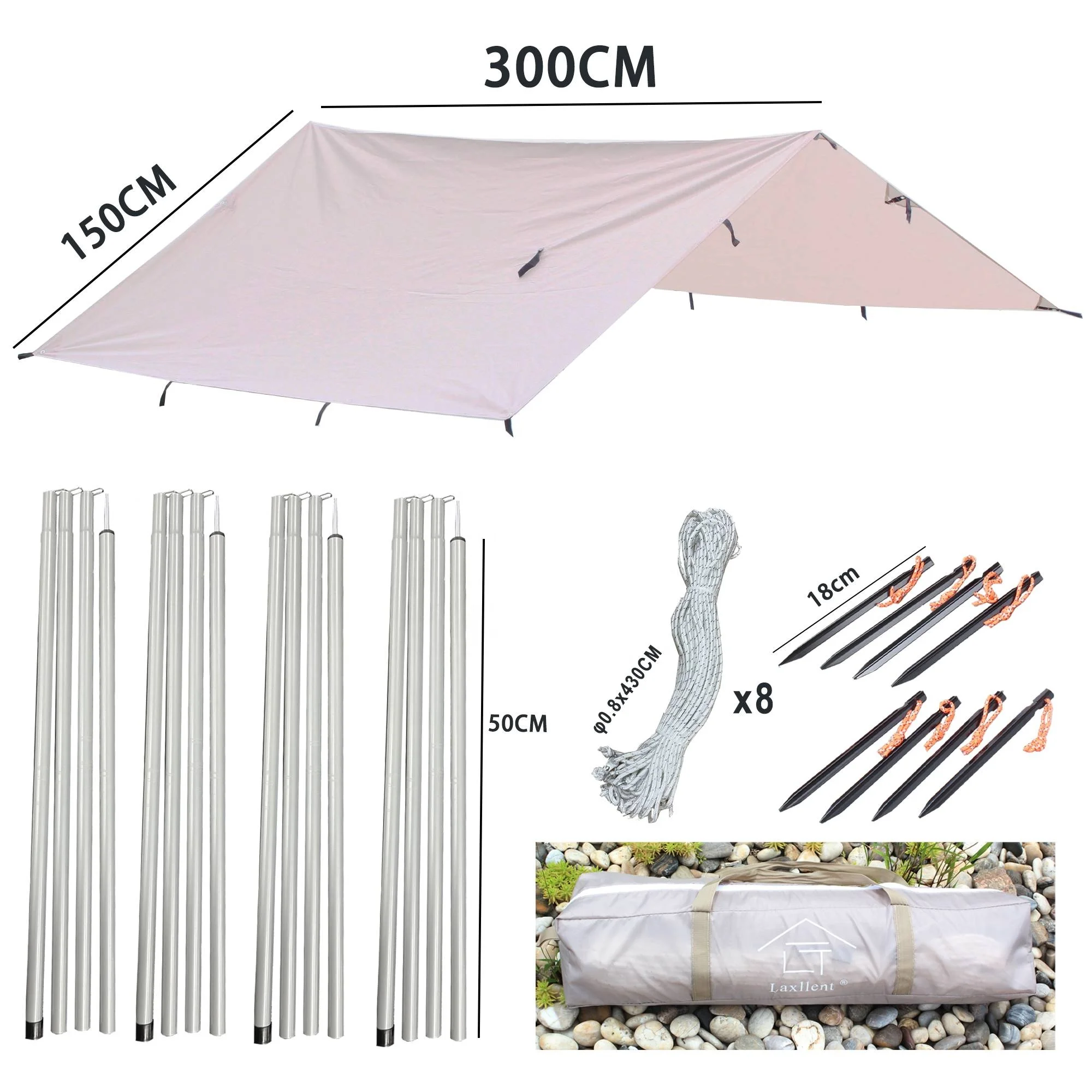 3x3M Waterproof Oxford Tarp with Storage Bag Nails Poles Ropes Windproof Anti UV Camping Tent Tarpaulin Gazebo Tent