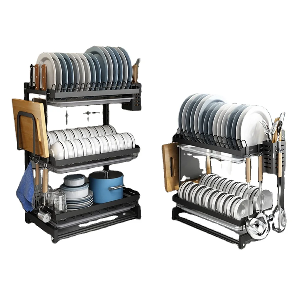 Hot Selling Tableware Storage Rack Kitchen Dish Dryer 2 Tire Dish Drainer Rack