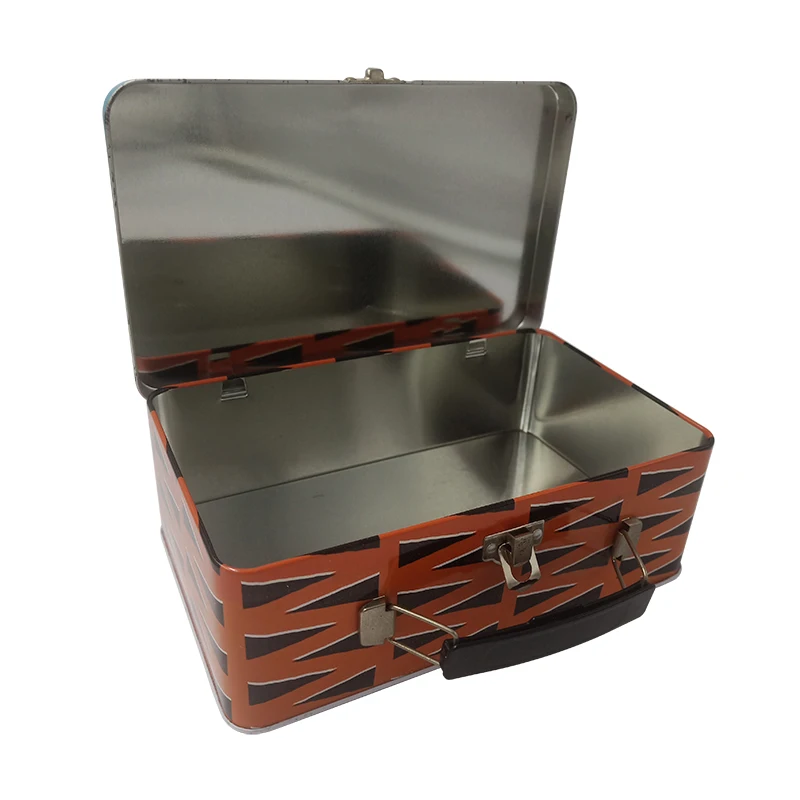 Tin boxes with handle click clack blank tin  recipe box