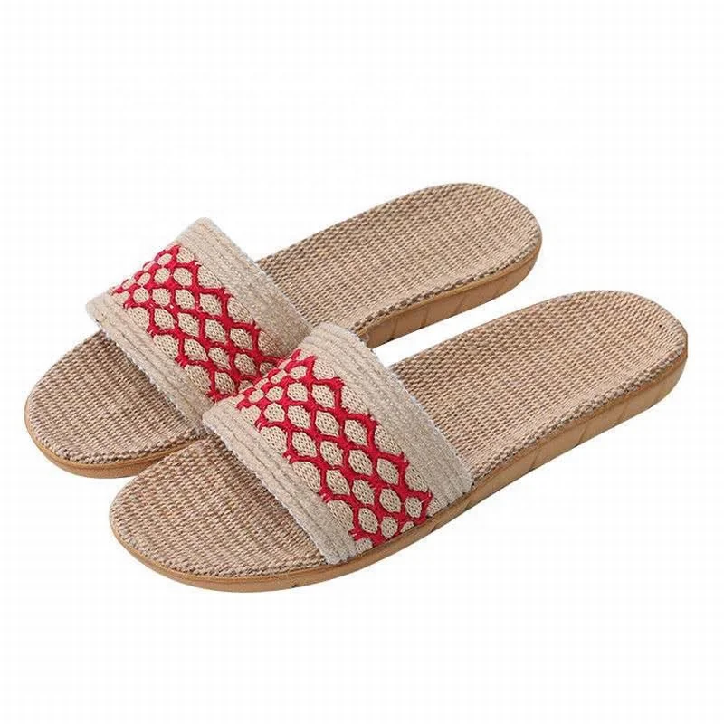 A word flip flops indoor home linen lady simple flat slipper sandal for women ladies