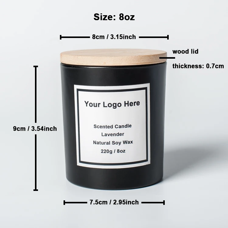 Custom Luxury 8 OZ Candle personalized Black Matte Glass Private Label Scented Candles