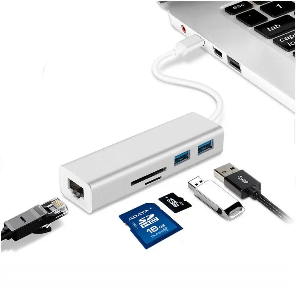 «Док-станция 5 в 1 USBC на Rj45 USB 3,0 со слотом для SD TF-карты, концентратор 1000 Мбит/с, Lan-адаптер, Type C удлинитель для Samsung Galaxy S9/S8»