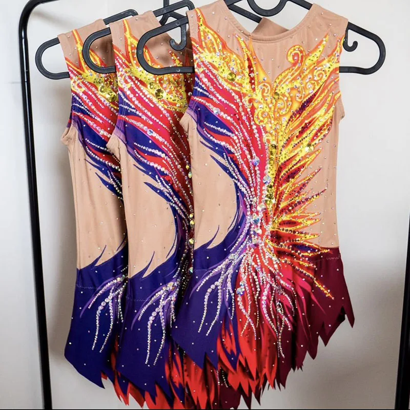 Rhythmic maillot Twirling Sport Aerobics suit rhythmic gymnastics clothes tights leotard custom made girls