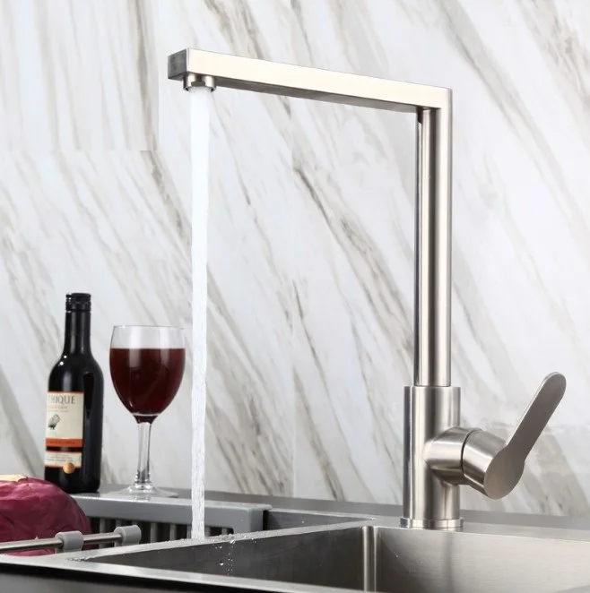 Everstrong Z2006 stainless steel square 304 kitchen skin mixer faucet with cold and hot water function