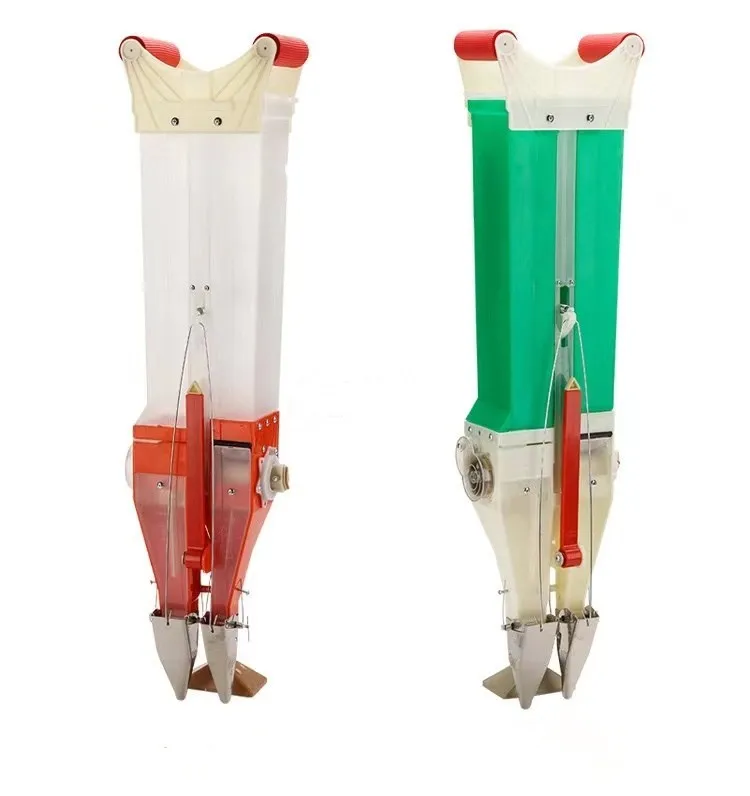 Portable double barrel hand seeder with fertilizer manual rice planter