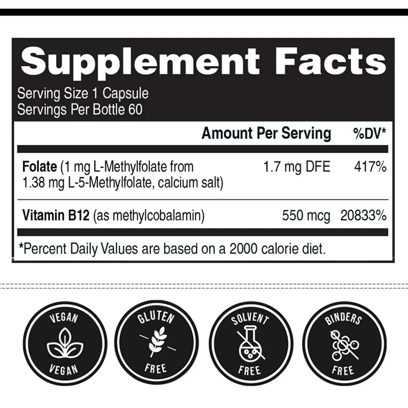 OEM Mood Cognition 4-Methyl B12 Methyl Methacrylate MMA Methylation Issues Supplement For Women L Methylfolate Capsules