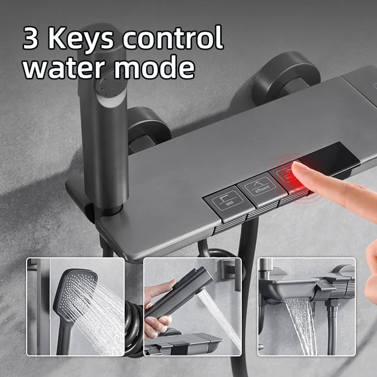 Kidolux Luxury Brass Shower Valve Square Shower set Bathroom Wall Mounted Wholesale Brushed Grey Thermostatic Shower Faucet