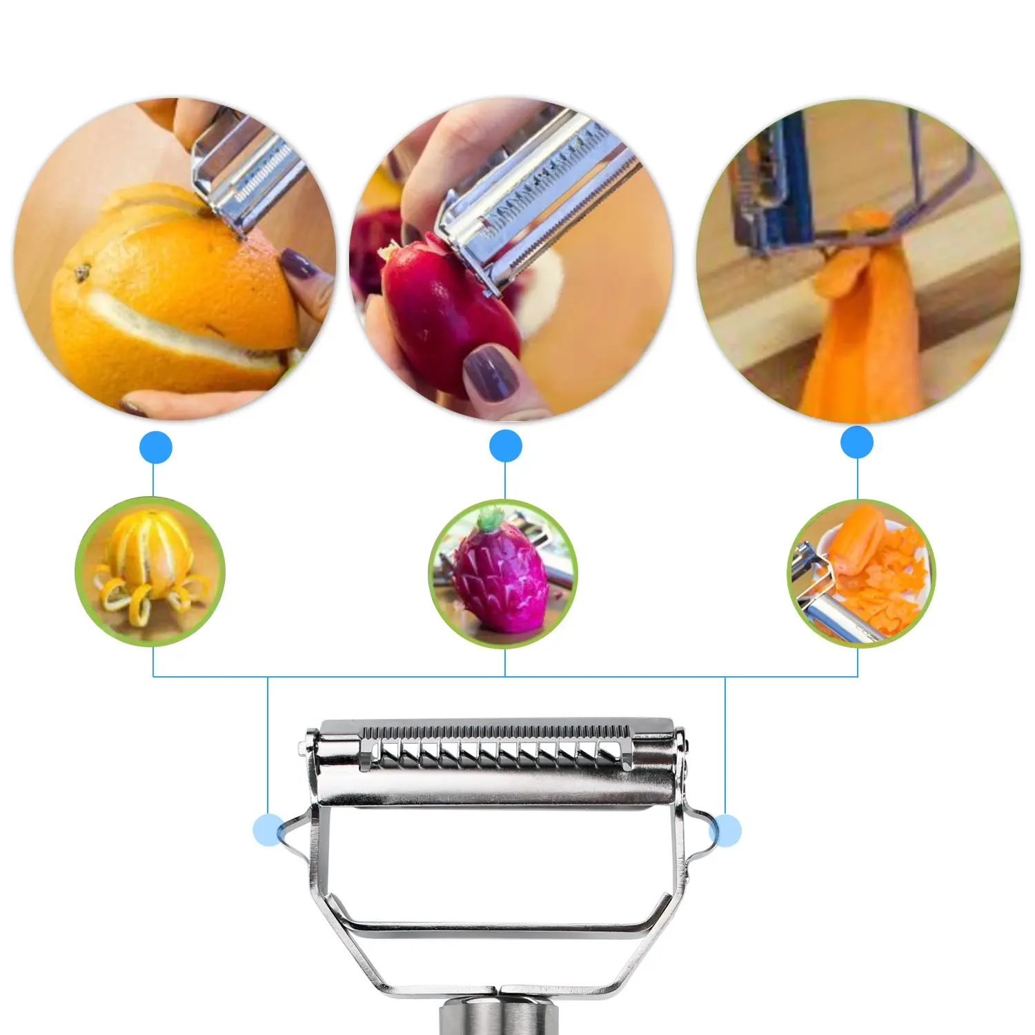 Julienne Peeler Stainless Steel Cutter Slicer with Cleaning Brush Pro for Carrot Potato Melon Gadget Vegetable Fruit