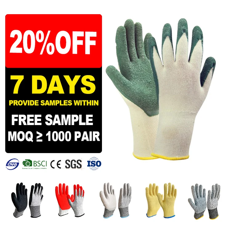 Sunnyhope Thirteen Needle Latex Wrinkled Gloves Waterproof Industrial Work Gloves for Garden Safety Free Sample