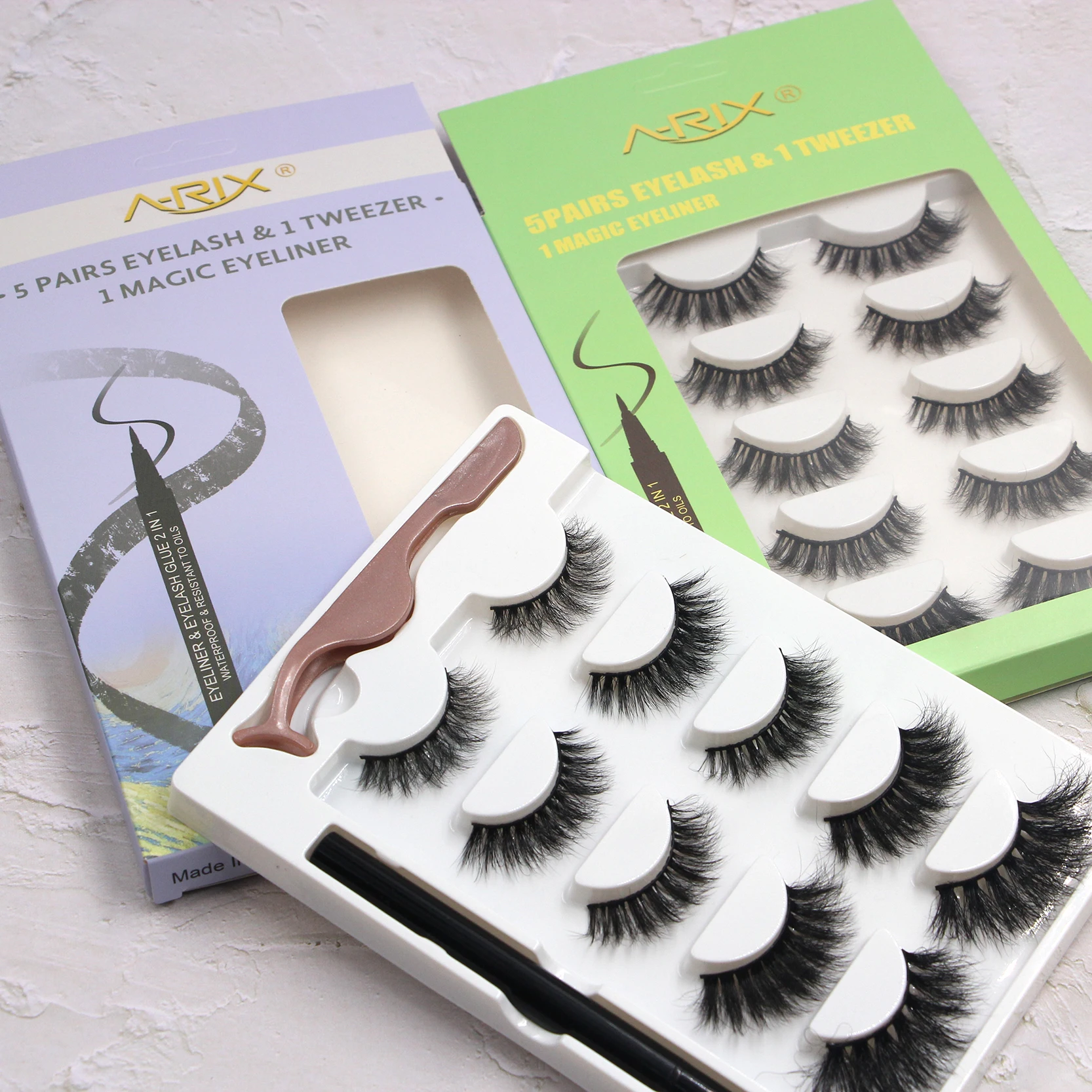 
New Arrival 5 Pairs Plus Faux Mink Eyelashes with Magic Adhesive Eyeliner and Tweezer 