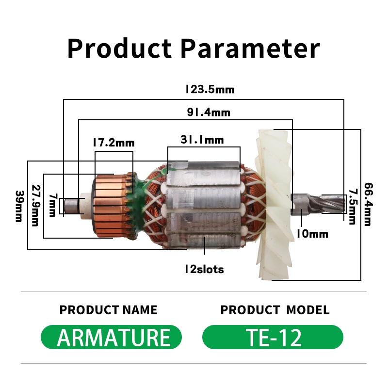 Newbeat high quality 100% copper armature TE-12 for electric power tools spare parts China OEM motor rotor