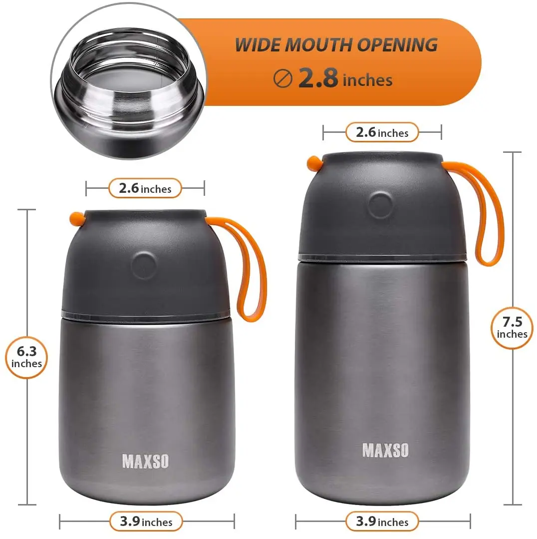 18/8 stainless steel 2 Pack Vacuum Insulated Food Jar Hot Food Containers for Lunch School Soup Thermos For Kids(17OZand24OZ)
