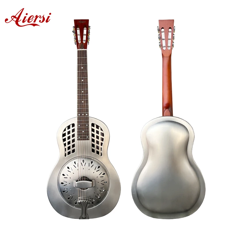 Aiersi Brand Vintage Bell Brass Duolian Resonator Guitar Single Cone Biscuit Metal Body Blues Acoustic Guitar string instrument