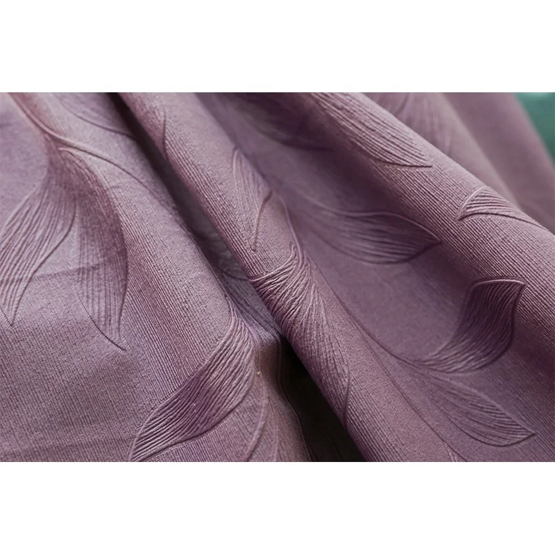 New Design Privacy Protection One Side Shiny Polyester Jacquard Embossed Blackout Curtain Fabric