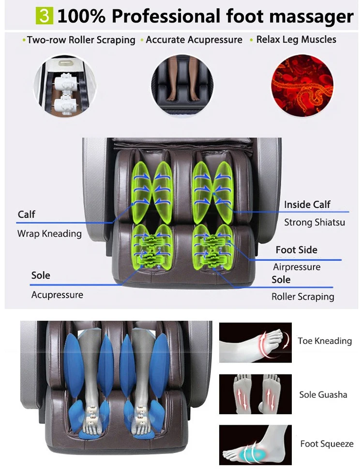 Foshan Sunnyo 4D Full Body Massage Chair Zero Gravity Heating Therapy Shiatsu Function Arm Waist Air Pressure SL Track