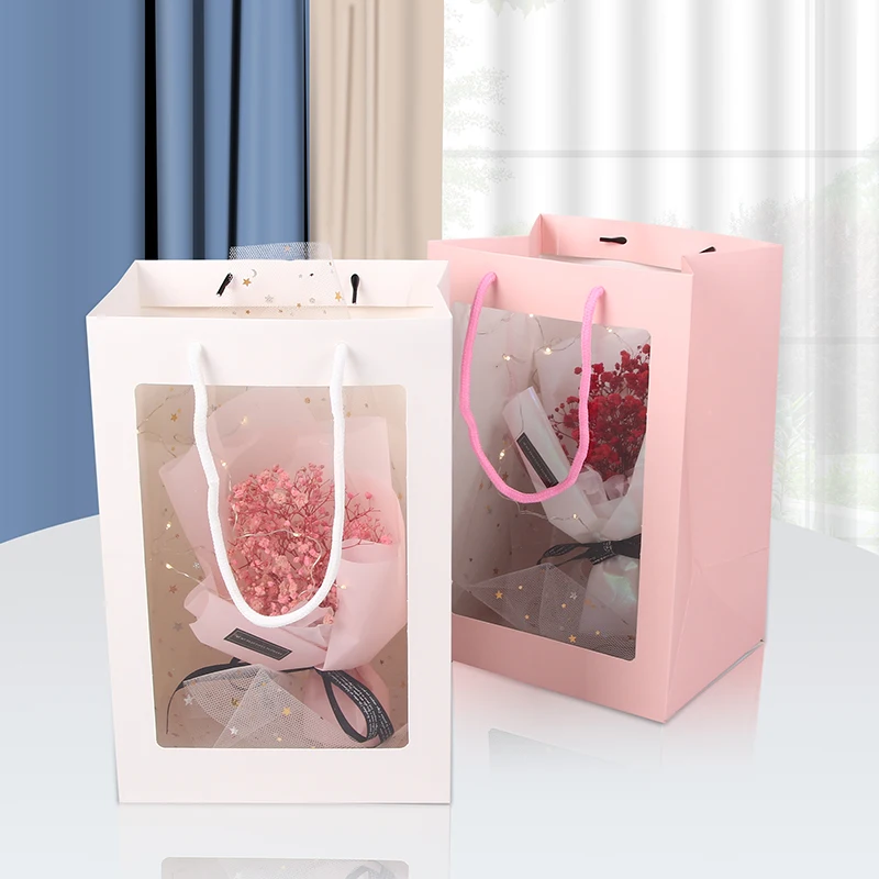 High Fashion Series Flower Packaging Waterproof Gift Bag Custom Packaging Boxes For Flower Bags With Window