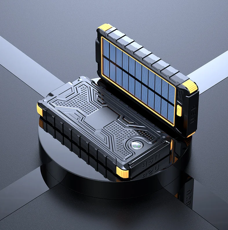 Super large capacity 20000 mah new solar portable power bank outdoor compass mobile power supply anti drop