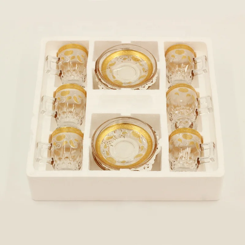 Арабский стиль Чистая Стеклянная ручная работа выдувная Турецкая чайная чашка наборы Золотая линия