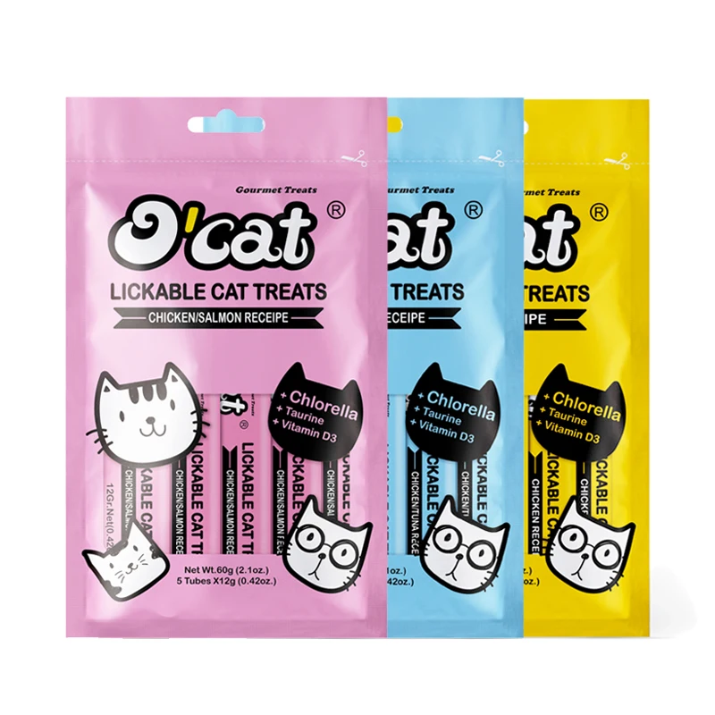 Professional Cat Snack Manufacturer Chicken Salmon Tuna 3 Flavors Cat Creamy Treats Wet Food Cat Treats