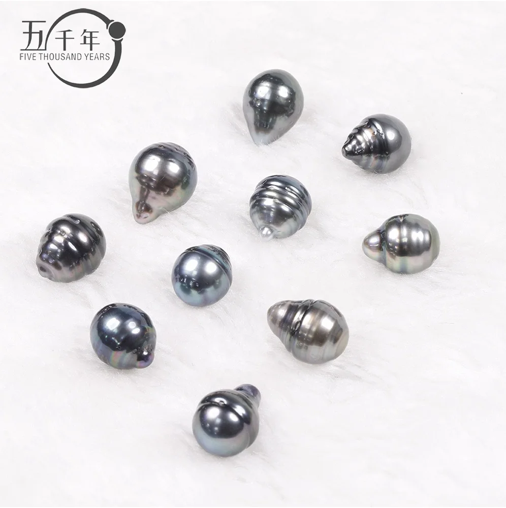 wholesale loose 8-10mm natural grey black drop water baroque shape seawater Tahitian pearl with cheap price DIY