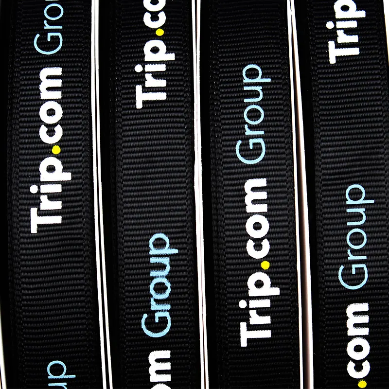 Wholesale Custom 2 Cm 3/4 Inch Natural grosgrain Ribbon Black Logo Printed party Ribbon