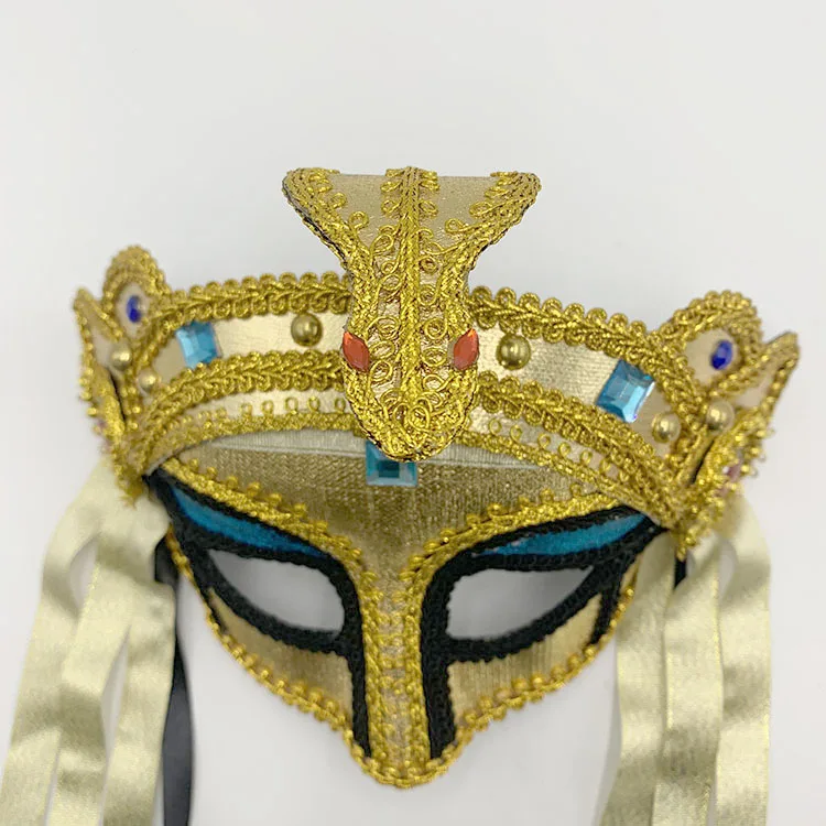 Egyptian Cleopatra Mask Headpiece Crown Pharaoh Ancient Queen Masquerade Party, Egyptian Mask with Glasses Gold/