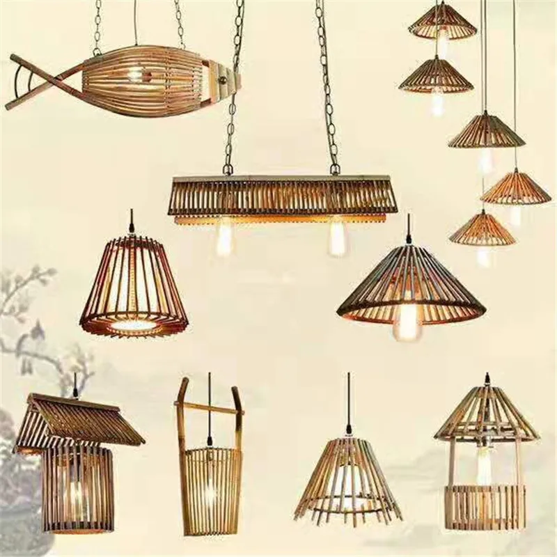 New Bamboo Wicker Rattan Wave Shade Pendant Light Hanging Ceiling Lamp Fixture Home Decor Lampshade