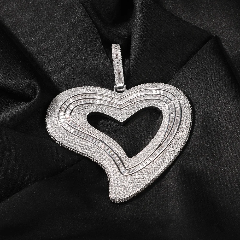 Hip Hop Hot Sale Big Gold Plated Heart Pendant Charms Iced Out Heart Necklace Full 3A CZ Pendants for Necklace