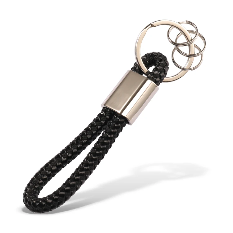 Wholesale Custom Handmade Car Logo Brand Key Chain Woven Braided Leather Keychain Accessories for Car Keys