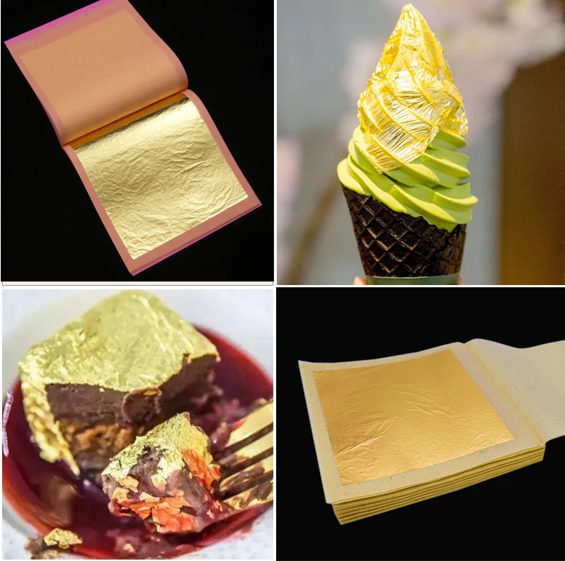 High quality 24k Edible Gold Foil Food Decoration ice cream Cake Baking Food Drink Coffee Hot Pot Healthy Fashion 9.33x9.33 cm