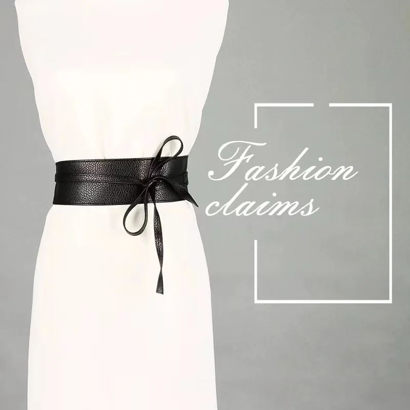 Lace up New Bowknot Red Wide Waistband Bow Ties Ladies Dress Waist Fashion PU Women Leather Belts