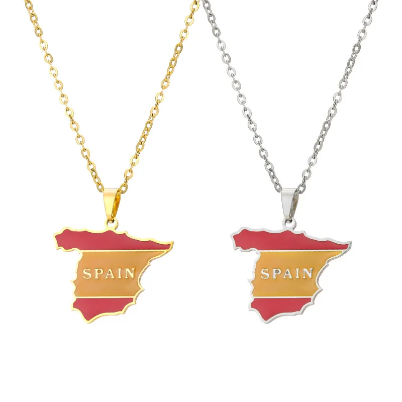 Wholesale Fashion Spanish Stainless Steel Map Necklace Creative Spain National Flag Necklace