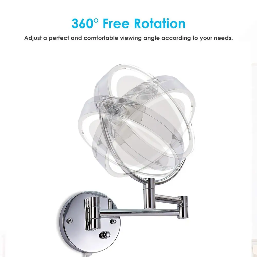 Electric Moving Arms 8 inch Bathroom Makeup Mirror With Lights