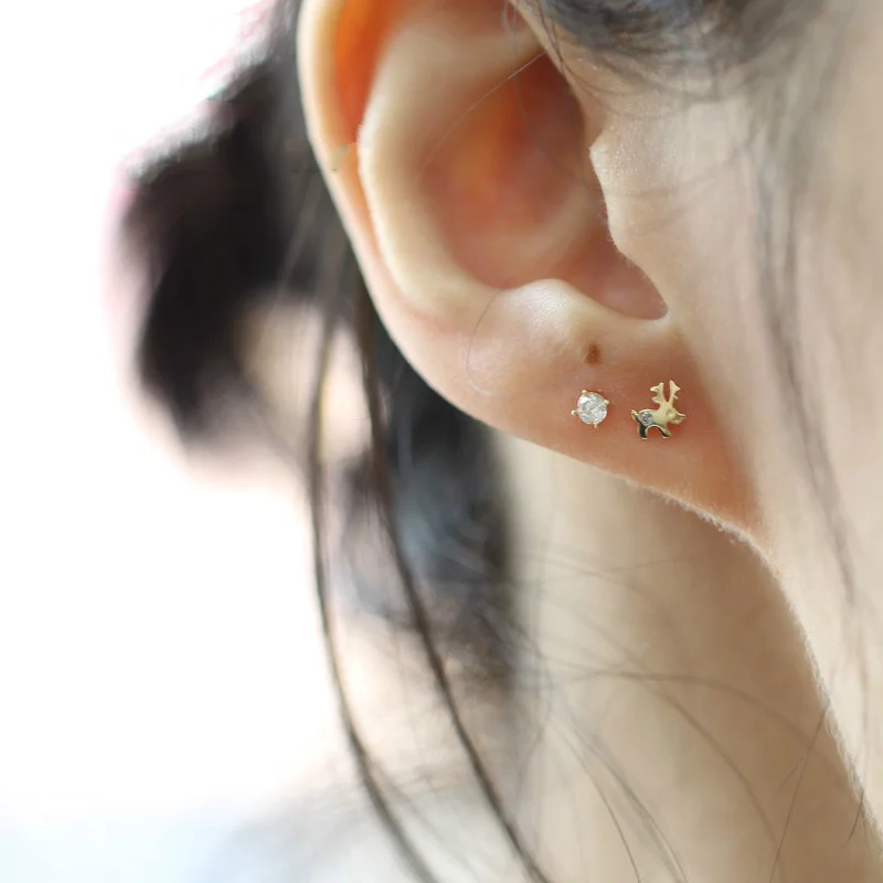 14K Pure Gold Heart Earrings Reindeer Snowflake Studs Dainty Simple Minimal Styles for Wedding or Gifts Kids kj150 9