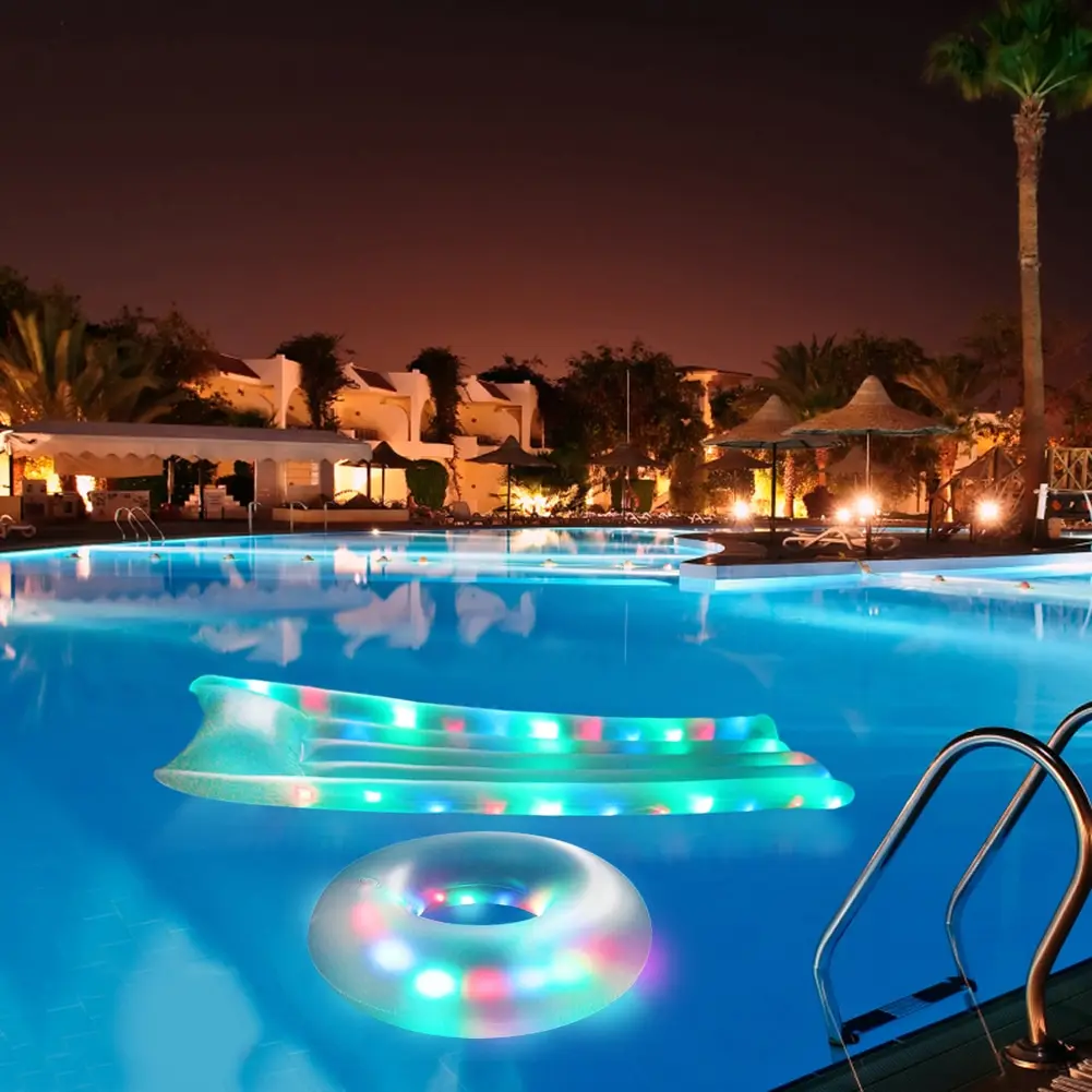 LED Flashing Swimming Pool Float Inflatable Toys Beach Multi-Color Water Hammock Inflatable Swim Tube