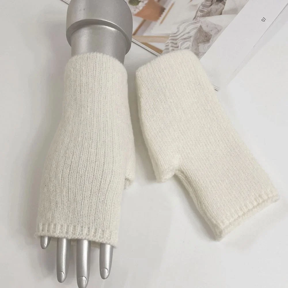 Ruizi Soft Warm Knitting Arm Gloves Writing Fingerless Mittens Thicken Wool Guantes