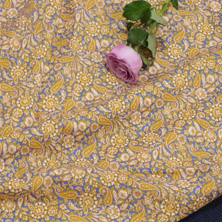 Хлопчатобумажная ткань HAPPEAK 100% на заказ с цветочным принтом желтая пейсли Либерти Лондонская для одежды