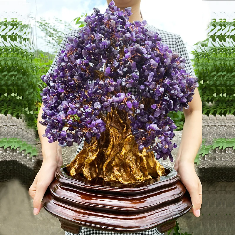 Feng shui spiritual Semi-Precious Crystal HEAL fortune Crafts natur mixed amethyst money tree crystal stones for Decor