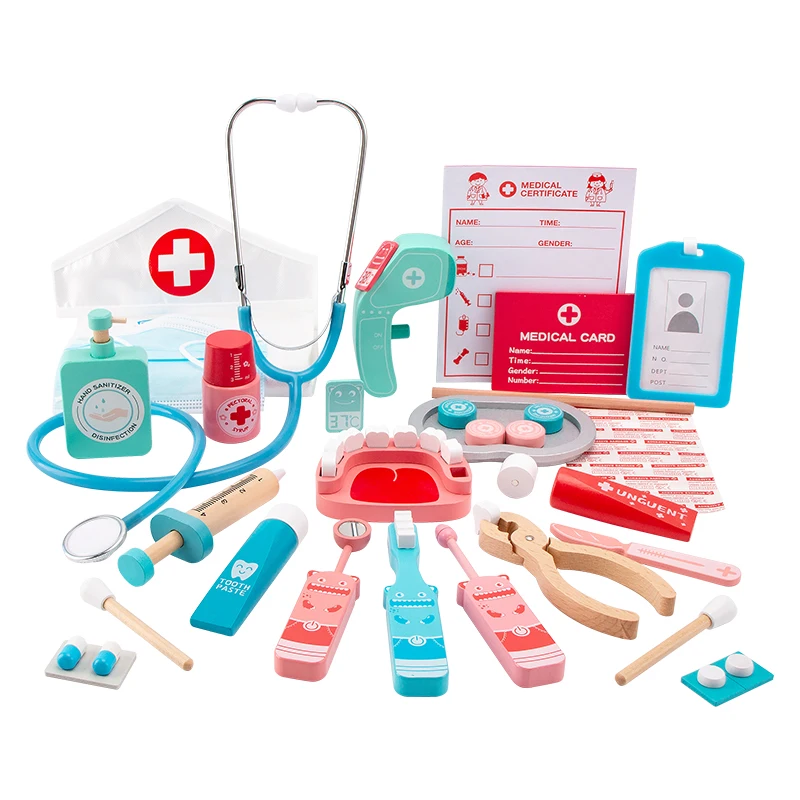 High Quality Custom Wooden Doctor Toy Set Doctor Stethoscope Toy For Kids Play Doctor Role Play