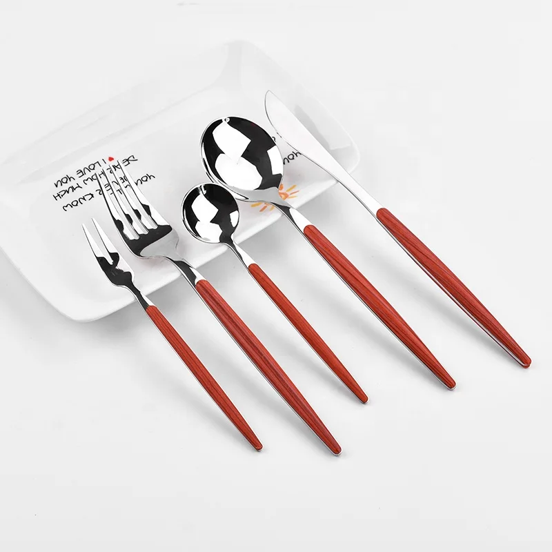 SS304 High Quality Stainless Steel Cutlery Set With Imitated Wooden Handle Plastic Handle