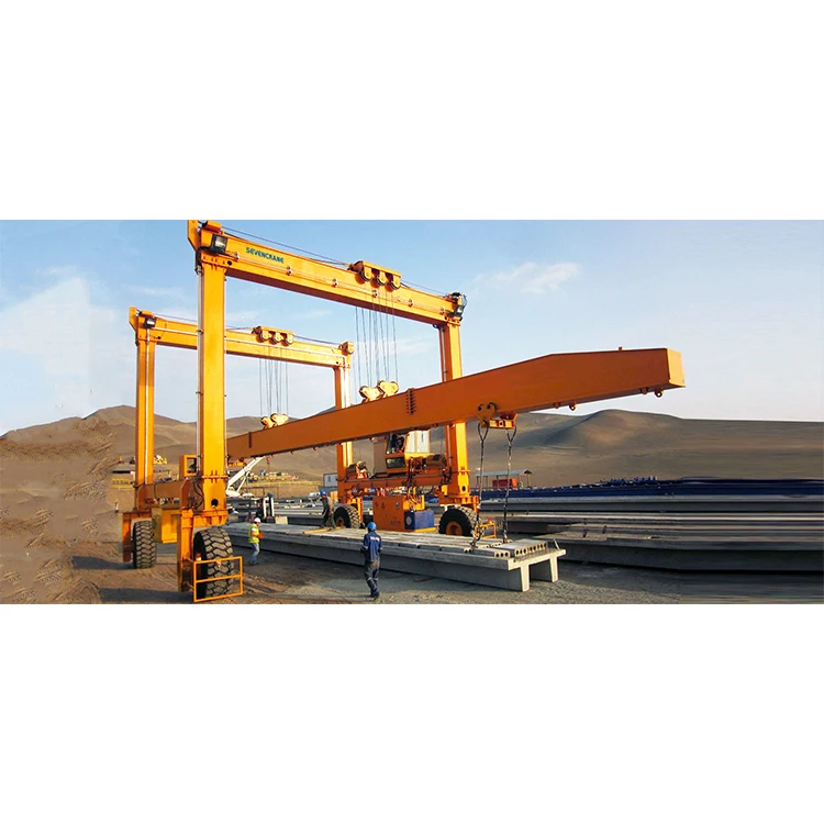 Double girder rail mounted or rubber tyred gantry crane for lifting and moving precast concrete bridge girder