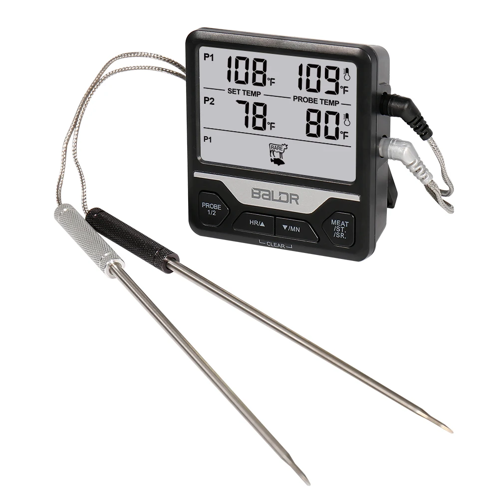 Big Screen Digital LCD Cooking Kitchen Meat  BBQ Grill Thermometer Dual Probes with Timer Function Food Thermometer