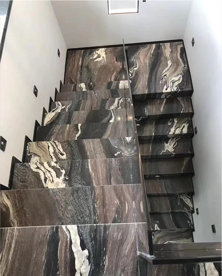 Luxury Indoor Natural Marble Treads Spiral Landscape Purple Marble Staircases