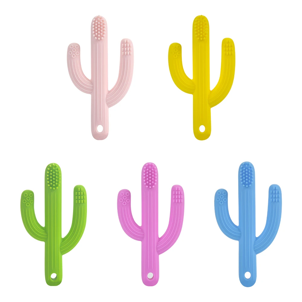 100% Food Grade BPA Free Cactus Shape Baby Chewable Teething Toys Toddle Teether Colorful Soft Silicone Teether