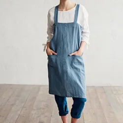 Custom logo apron adult unisex comfortable raw ecological french linen aprons