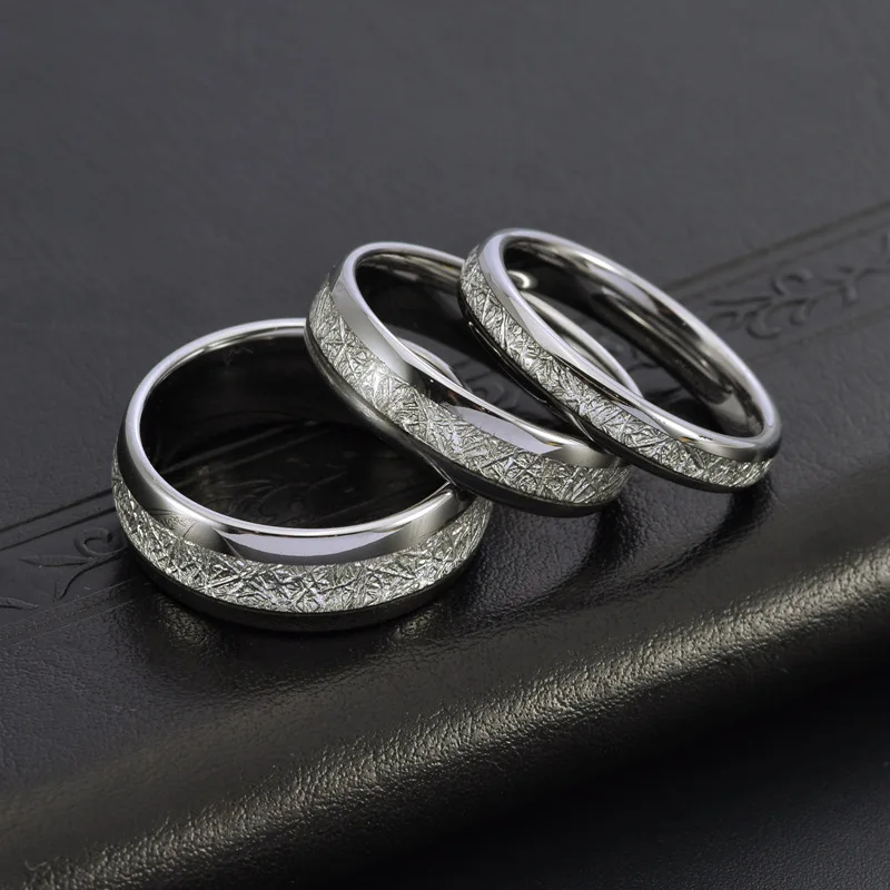 Light Luxury 4/6/8mm Tungsten Steel Ring Silver Fashion Inlaid Silver Mist Pattern Tungsten Steel Ring finger ring 623