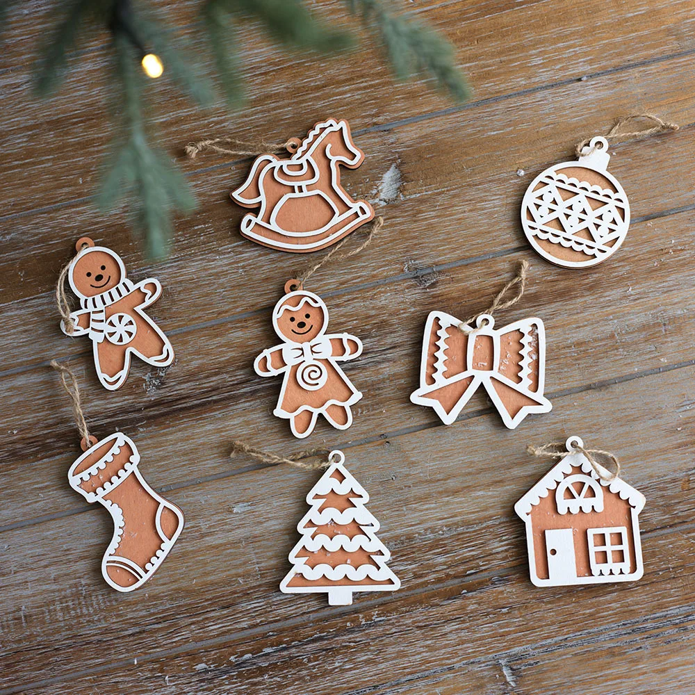 Christmas Biscuit Man Wooden Christmas Decoration Snowflake Wooden Plaque Christmas Tree Pendant