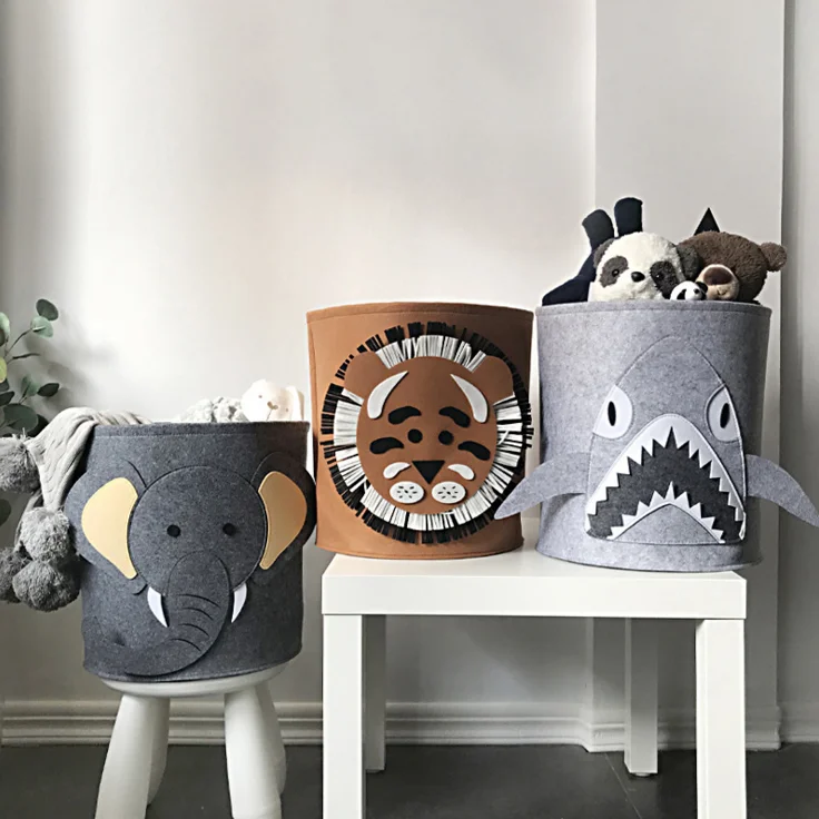 Custom Lion Elephant the Felt Storage Basket Organizer for kids toys